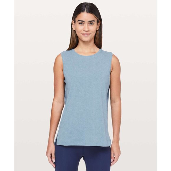 Lululemon Love Sleeveless Heathered Neptune Blue Pima Cotton Athleisure Tank 6 - Picture 3 of 8